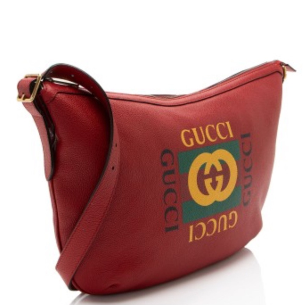 Gucci leather logo half moon hobo in red